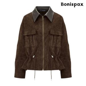 [보니스팍스] 빈티지 스트링 카라 레더 배색 자켓 (XQ3JK014L0)