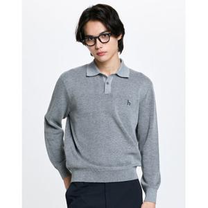 헤지스 남성 26SS 그레이 투톤 혼방 카라 니트 HZSW6A331G2