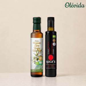 올레비다 유기농 산도0.15 최고스펙 냉압착 엑스트라버진 올리브유 250ml 1병+유카스 스페인 유기농 발사믹 식초 250ml 1병