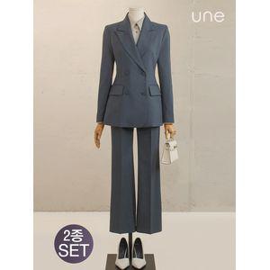 UNE[윈] [SET][77까지] 클래식시크 더블롱자켓 + 슬랙스 SET