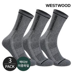 웨스트우드 남성 쿠션 라인배색 사이드 메쉬 등산 중장목양말 3P_DG