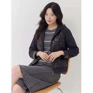 지센 리사이클 비건레더 후드 크롭 코트 LCCAO922