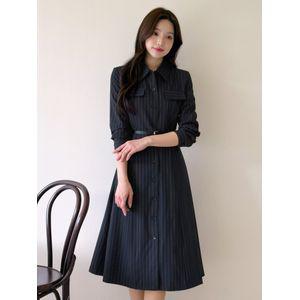 [시크라인] (~XXL까지) 로인 스트라이프 벨트 원피스 가을 봄 하객룩 오피스룩 데이트룩 격식룩 자체제작 빅사이즈