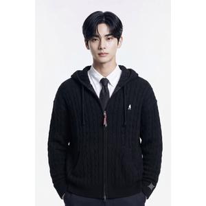 예일 헤리티지 댄 케이블 니트 후드 집업 블랙 YEW1KC301SBK