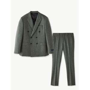 에스티코 ITALY MARLANE 울 70% 스트라이프 더블 브레스티드 수트_카키 (클래식핏)_SSJWD94SET