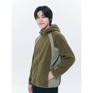 피지컬 디파트먼트 나일론 믹스드 플리스 후디 집업 카키 PD08JK0121KH