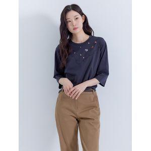 [지센] (2컬러) 스몰 자수 라운드 7부 티셔츠 LCTSP827