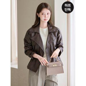 모리스커밍홈 셔링 페이크 레더 트렌치 하프 자켓_M2608JK063C