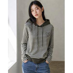 올포유 여성 스트라이프 우븐 배색 후드 티셔츠 ALTRN7421-816