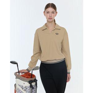 헤지스골프 여성 베이지 라인배색 면혼방 긴팔 폴로티셔츠 WWTS3C621I2