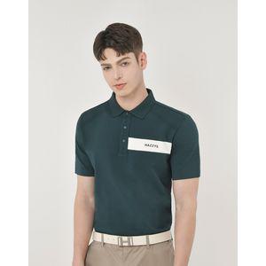 헤지스골프 25SS [ONLINE EXCLUSIVE] 그린 남성 가슴 배색 로고 반팔 카라 니트 HUSW5B901E3