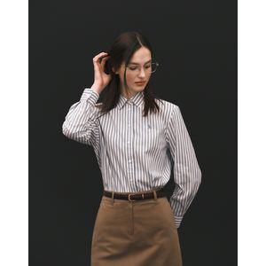 헤지스레이디스 25FW 블루 스트라이프 면혼방 세미 오버핏 긴소매 셔츠 HSSH5D803B2