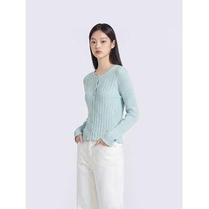 폴햄 여성 조직물 립 라운드 긴팔 가디건_PHG2EC2420