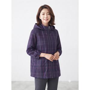 크로커다일레이디 후드 탈부착 체크패턴 점퍼 퍼플 CLCFJP206