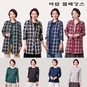 [마담엘레강스] 체크 셔츠자켓 + 블라우스 세트 (2종)