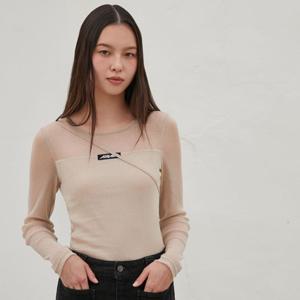 [에고이스트] [아울렛] 라벨 포인트 시스루 메쉬 슬림 라운드 티셔츠 EQ4CL960 EQ4CL960