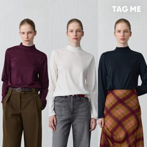 [TAG ME]태그미 코튼 블렌디드 모크넥 티블라우스 3종