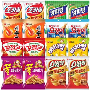 인기과자16봉(포카칩2+새우깡2+꼬깔콘2+꿀꽈베기2+양파링2+오징어땅콩2+바나나킥2+스윙칩2)