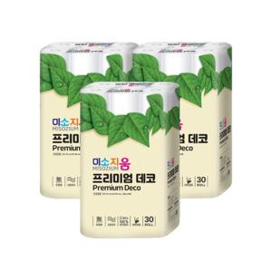 [10%할인+10%적립] 미소지움 프리미엄 데코 천연펄프 화장지 30롤 x 3팩(총 90롤)