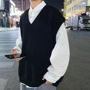 [HYIK9RD3_4B]브이넥 니트베스트 니트 레이어드 조끼 블랙