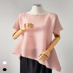 [커스텀에이블]플리츠 언발 반팔 블라우스_T2607BL113B