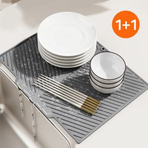 1+1 특대형 실리콘 싱크대 물빠짐 식기 건조 매트 냄비 도마 받침 드라잉매트