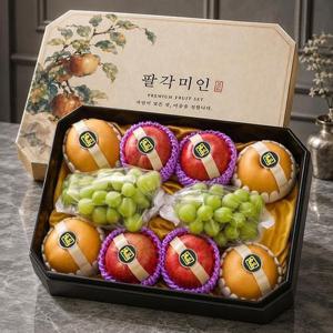 수려한 과일선물세트 팔각미인8호 5kg내외(사과4+배4+샤인머스켓2)