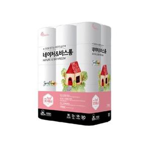 [진이네바구니]굿매너 네이처앤바스룸 30m x 30롤 천연펄프100% 3겹 화장지 (51639552)