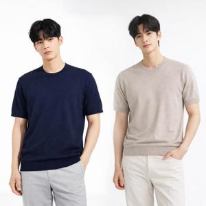 [디바옴므]여름 COOL 솔리드 라운드 반팔 니트 티셔츠 맨투맨 남자 남성