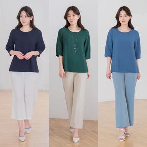 엄마옷 마담4060 1+1+1 시원한 인견 A라인 체형커버 블라우스 3종 -QHBL2606001-