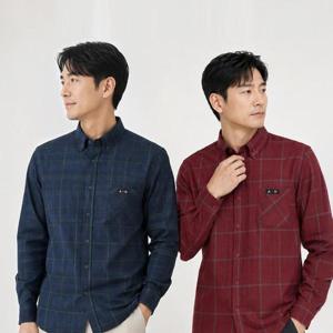 남성 가을간절기 긴팔 체크 고급레이온 셔츠 2종택1