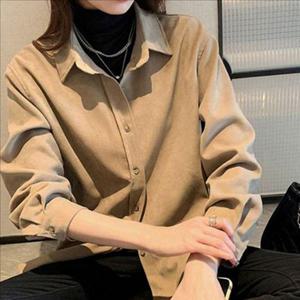 루즈핏 여성 코듀로이 셔츠 베이직 여성 골지 남방 블라우스 가을 WFNZ7CD