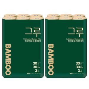 [안심 무표백!] 그루 화장지 30M 3겹 30롤x2팩(60롤)/100%천연펄프/무형광