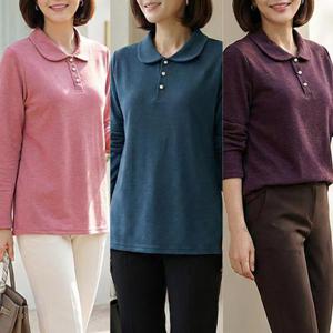 [엄마옷 로즈맘] 카라진주반오픈티셔츠/겨울 50대60대 생신선물 겨울옷 엄마티셔츠 할머니옷