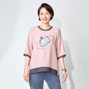 [마담엘레강스][마담엘레강스] 리렉스 매쉬 배색 전사프린트 블라우스 K242BL15