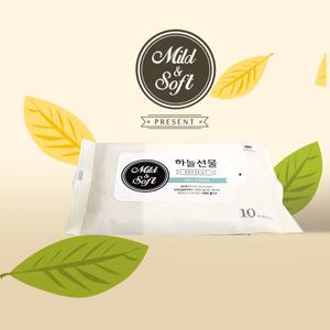 휴대용 마일드 물티슈 10매 1팩,  피톤치드함유 저자극물티슈 부드러운물티슈