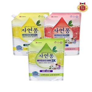 [퐁퐁]자연퐁 베이킹소다파워 3X 리필 1L x 3개 (자몽/레몬/라임 택1)