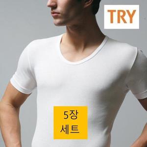 [TRY] [트라이] [트라이] U넥 티셔츠 남성 반팔 런닝( 90부터 115까지) 5매