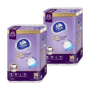 빈다 4D Deluxe 엠보싱 롤화장지 4겹, 23m, 30롤, 2팩
