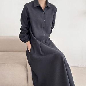 [옷자락]여자 가을 하객룩 박시 플레어 셔츠원피스 롱원피스