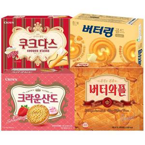 인기과자 4종 버터링194g+쿠크다스화이트289g+버터와플316g+크라운산도323g