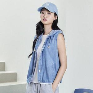 [뱅뱅]여성 라이트 데님 후드 베스트 캐주얼조끼 NEMD31)EIC