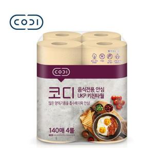 원룸생활 코디 음식전용 안심 UKP키친타월 기름 주방 140매x4입
