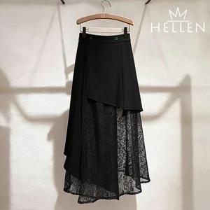 [헬렌]언발란스 레이스 레이어드 스커트 롱 치마 블랙 시스루 봄 여름 바네사언발스커트 T-119