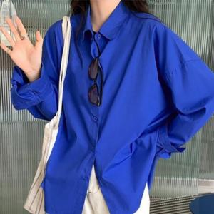 여성 가을 데일리 차르르 루즈핏 블루 셔츠