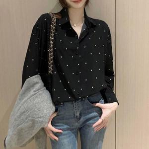 (스타일하우스)블라우스 셔츠 남방 블랙 도트 내추럴핏 데일리