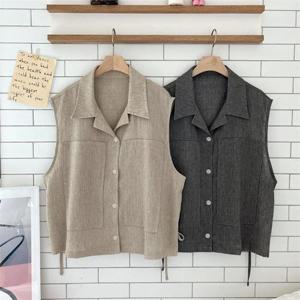 여자 사이드 스트링 베이직 린넨 베스트 조끼