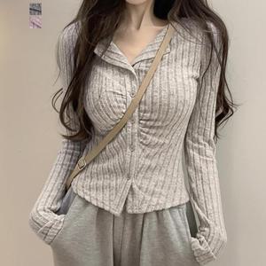 [페이릿] 슬림 데일리 골지 브이넥 니트 티셔츠