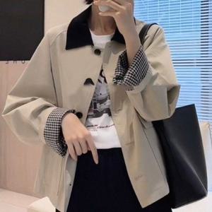 [블랙퀸] 카라 배색 체크 트렌치 자켓 blk005277