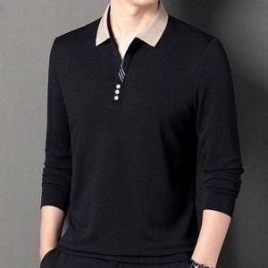 [에이치플러스몰]V넥 투톤베이직 데일리 카라 골프 티셔츠 투톤 티 긴팔